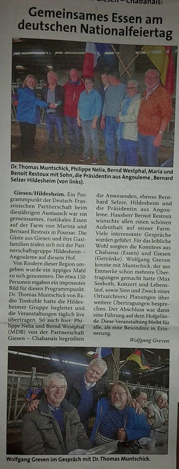 Zeitungsartikel des Giesener Gemeindeboten vom 6.12.2017 über den Austausch